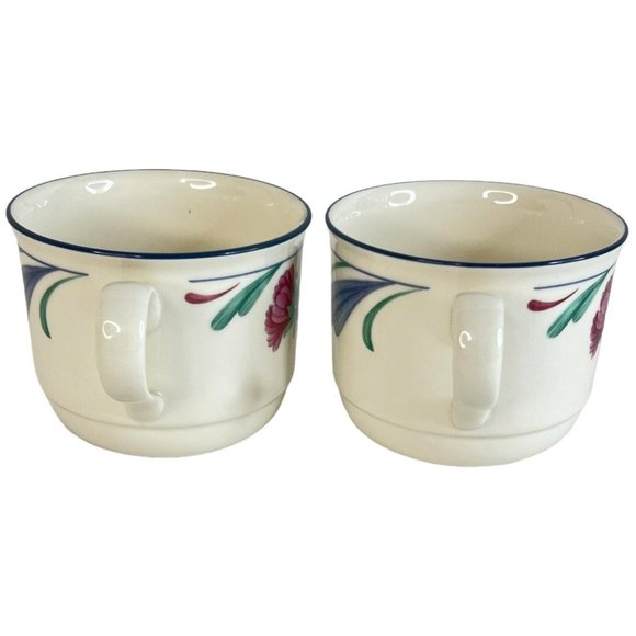 4 Lenox Chinastone Poppies on Blue Flat Cups Mugs Coffee Cup Set Vintage Lot USA - Picture 9 of 12